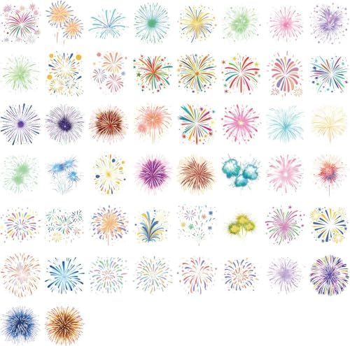 50Pcs Firework for Scrapbooking,Self-Adhesive Transparent Stickers Scrapbook Supplies Journaling Supplies for Adult Card Making Letters DIY Water Bottle Cards Decoration