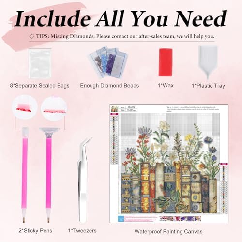 Yezavesu Book Diamond Art Kits for Adults Beginners 14x14 Inch | Book Flower Diamond Painting Kit, DIY 5D Full Round Drill Gem Art, Stress Relief Craft Kits, Home Wall Decor Gift
