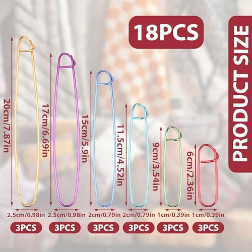 18Pcs 6 Size Metal Stitch Holders for Knitting Aluminum Handy Yarn Needle Versatile Crochet Hook Tools for Sweaters Socks DIY Quilting Sewing Colorful