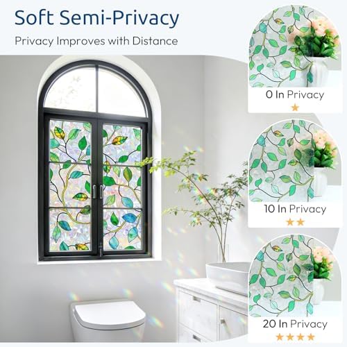 rabbitgoo Window Privacy Film Rainbow, Green Leaf Vine, 17.5" x 118.1"