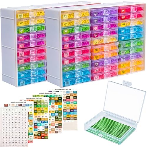 LEIYULY 60PCS 2-in-1 Diamond Art Tray & Storage with Lids, Diamond Painting Trays, Bead Storage and Arrangement, Diamond Art Kits for Adults