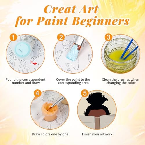 4 Pack Framed Paint by Numbers Kit for Adults, Book Lover, 8 x 12 Inch | DIY Acrylic Painting by Numbers for Beginners, with Wooden Easel, Reading Room Home Wall Decor, Stress Relief Craft Gift