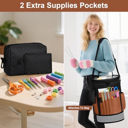 Crochet Yarn Knitting Bag 3PCS Expandable Large Yarn Storage Organizer Bag