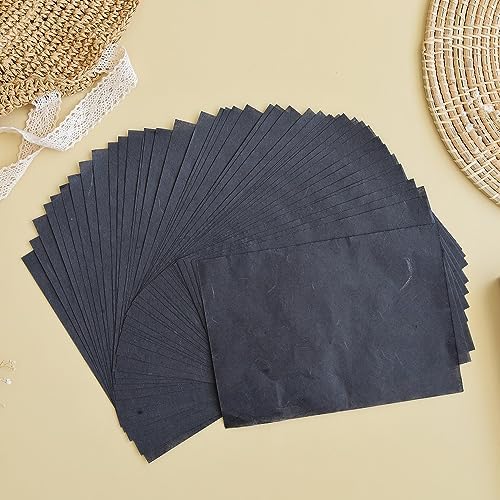 A5 50 Sheets Natural Fiber Mulberry Tree Mulberry Paper Sheets Art Tissue Washi Paper Design Craft Art Origami Suppliers Card Making 8.3" x 5.8". (Black, A5)
