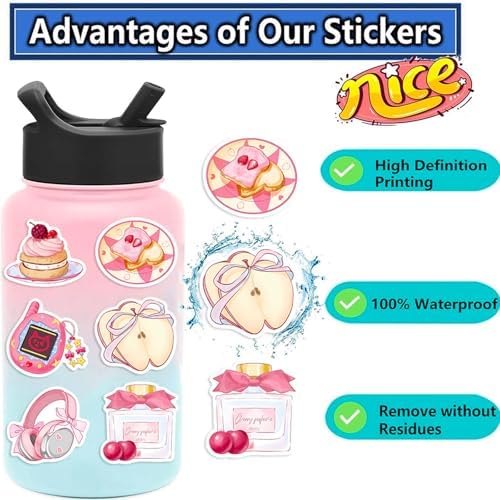 DothRayan 100PCS Coquette Pink Aesthetic Pack Stickers, Cute Bow Tie Girls Pink Sticker for Water Bottles,Laptop,Scrapbook Vinyl Waterproof Aesthetic Decals