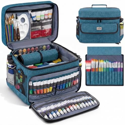 JJRING Acrylic Paint Organizer Bag With Adjustable Dividers, Green