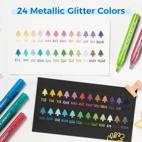 Ohuhu Acrylic Glitter Markers 24 Colors Fine Tip for Painting Coloring