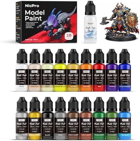 Nicpro 18 Colors Model Paint Set, 20ml Ready to Use Modeling Acrylic Paints