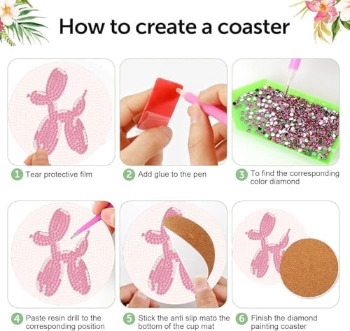 8 Pcs Pink Disco Diamond Art Coasters Kits, Diamond Painting Coasters Kits