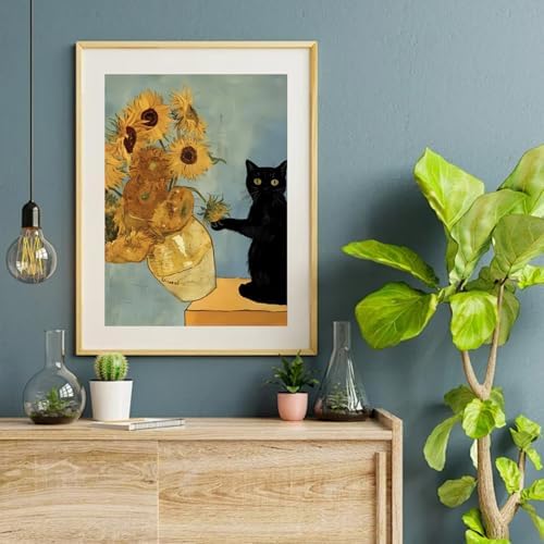 VeGuude Cat Diamond Art Kits for Adults, Full Drill Van Gogh Sunflowers Diamond Painting Kits for Beginners, DIY Full Rhinestone 5D Diamond dots (Gemstone Craft), Home Wall Decoration (12x16 inch)