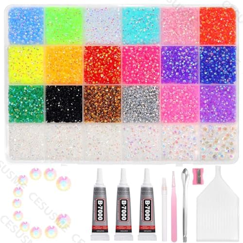 28000 Pcs Color Rhinestones Bedazzling Kit, Transparent AB Resin Gems