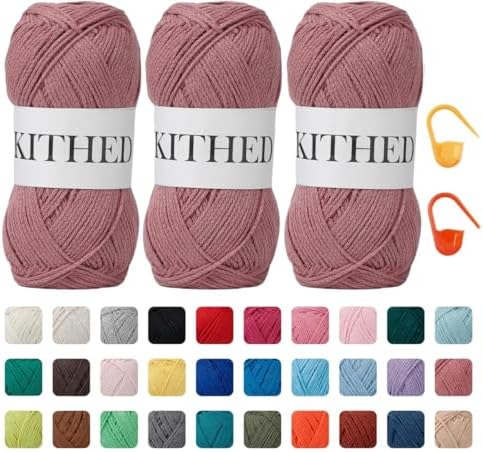 Cotton Chainette Yarn,4 Medium (Worsted)-10oz,3 Pack,Knitting Yarn for Beginners,Thicker for Crocheting and Knitting (31 Orchid Pink)