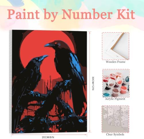 Auremi Ravens Paint by Number Kits for Adults,Gothic Paint by Number on Canvas with Frame DIY Painting with Number Acrylic Oil Paint Kits for Home Decor 8x12 Inch