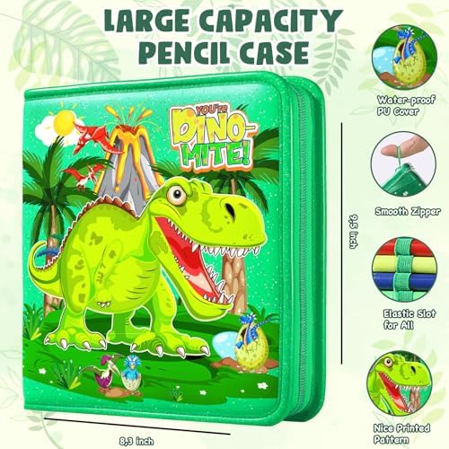 DOKKIA Fruit Scented Coloring Pens Markers Set 65 PCS Art Craft Drawing Case - Washable Kits Pencil,Gel Pen,Crayon&Coloring Book Supplies Dinosaur Dino Green