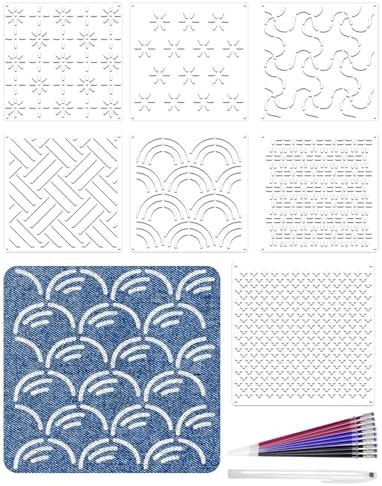 Gezan Sashiko Stencils Plastic Sashiko Template Pattern Geometric Embroidery Stabilizers Drawing Line Template for Hand Quilting Sewing (8)