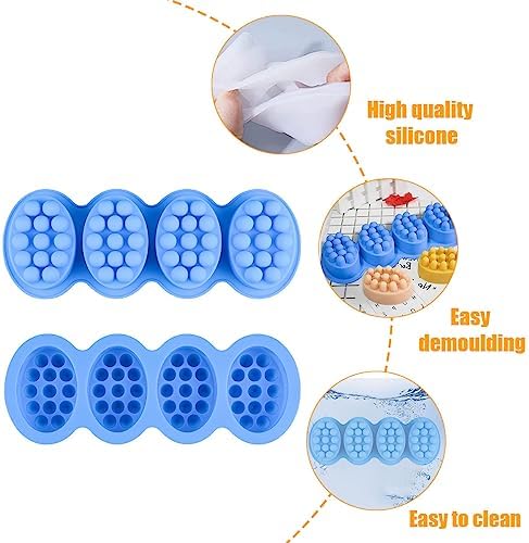 Silicone Soap Mold, 4 Cavity Oval Massage Soap Mould Cookie Chocolate Cake Mold Tray for DIY Homemade Craft (Blue)