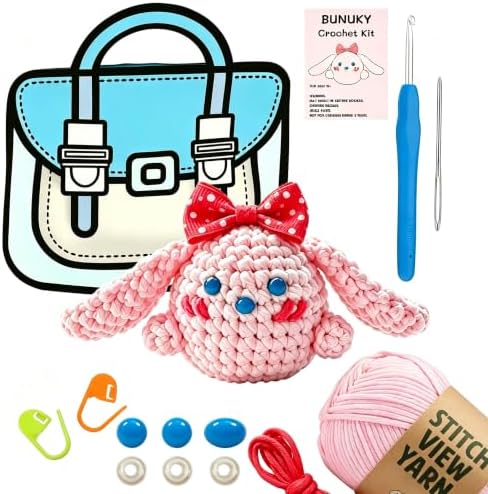 BUNUKY Crochet Kit for Complete Beginners - DIY Starter Kit to Make a Cute Puppy | Step-by-Step Video Tutorials for Easy Learning | Creative Craft Gift for Christmas, Adults, Teens (Peach Bunny)