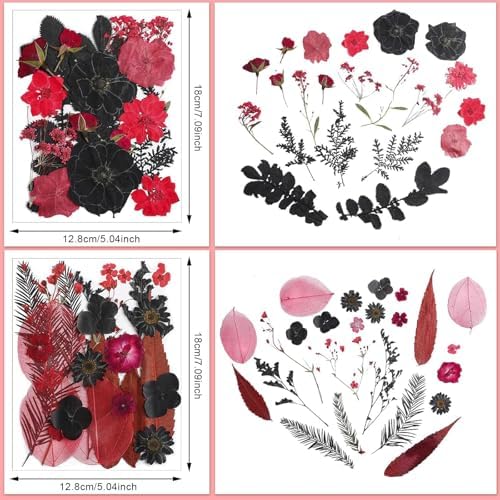 Nuanchu Black Red Dried Pressed Flowers for Craft Resin, Gothic Halloween