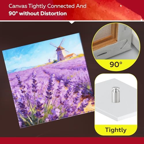 Stretched Canvas for Painting,10Pack 8X8 Inch Stretched White Blank Canvas,8 Oz Triple Primed 5/8" Profile Stretched Canvases,100% Cotton,Canvas for Painting, for Acrylics, Oils