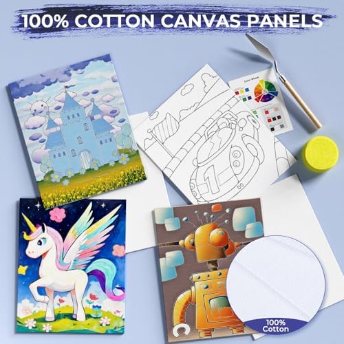 Nicpro 34PCS Kids Painting Set with Pattern Canvas for Beginner Students