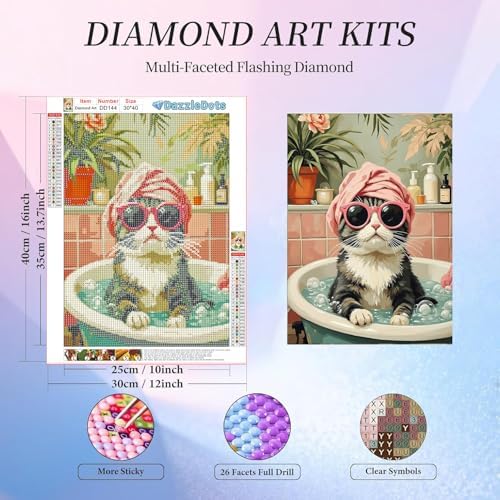 Cat Diamond Art Kits for Adults Round Diamond Painting 12x16 Inch