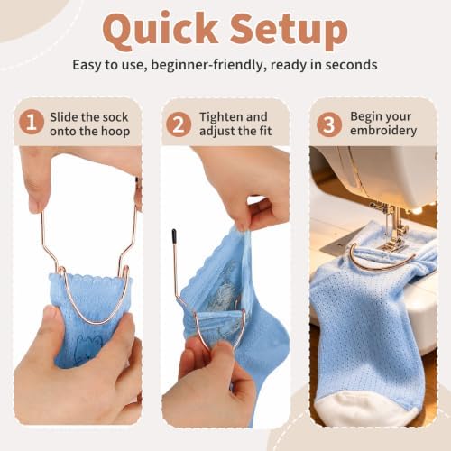 Minnisend Sock Hoop for Embroidery Machine, 2 Adult + 1 Kid Set
