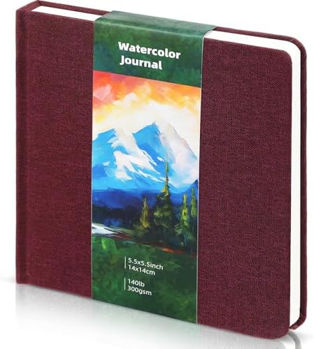 5.5in Watercolor Sketchbook Journal Square Watercolor Notebook Red Brown