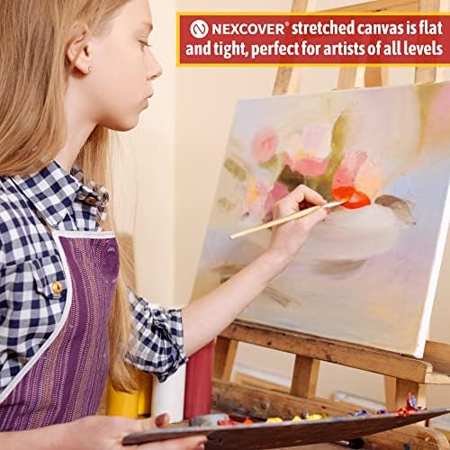 NEXCOVER Stretched Canvas - 12 Pack 8x8 Inch, 5/8" Profile Thick Pinewood Frame, Blank White Painting Canvas for Acrylic Oil Tempera Gouache Paint, for Beginners Kids Students Artists DIY Craft/Decor