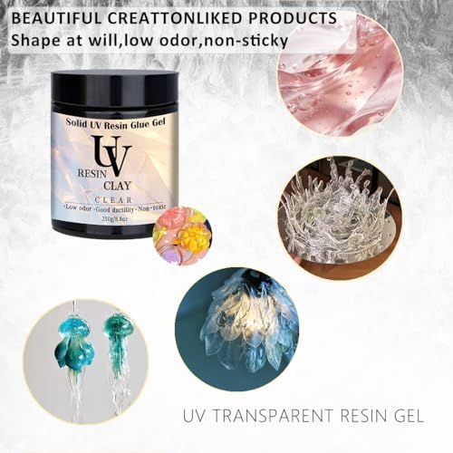 UV Clay Clear Polymer Resin for 3D Crafts, DIY Jewelry Making, Silicone Molds, UV Curing, Crystal Clear Casting, Miniature Art, and Handmade Resin Projects (8.8oz)