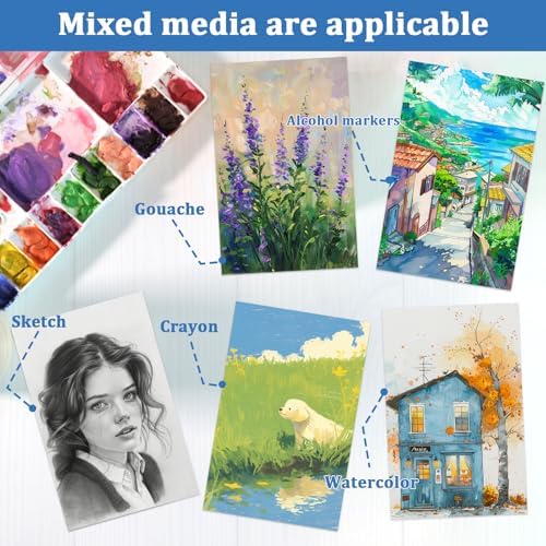 Tlenpo Watercolor Paper Pad, 8.5 x5.5 in 140lb/300gsm, 30 Sheets, Cold Press Acid-Free, Artist Grade Water Color Art Drawing Painting Paper, Drawing Art Supplies for Adults, Teens, Kids