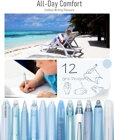 Four Candies Cute Blue Pens, Black Gel Ink, Ocean - 12ct, 0.5mm Fine Point
