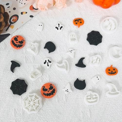 Xaekicr 10PCS Halloween Polymer Clay Cutters Set - Pumpkin Ghost Witch Hat Spider Web Shapes for DIY Earrings - Clay Cutters Clay Earring Cutters Clay Tools
