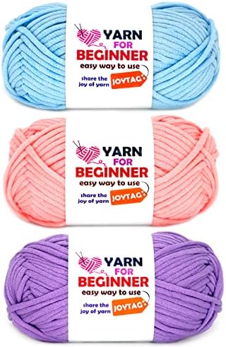Yarn for Crocheting and Knitting Cotton Crochet Knitting Yarn for Beginners with Easy-to-See Stitches Cotton-Nylon Blend Easy Yarn for Beginners Crochet Kit(3x50g)-Blue+Pink+Purple