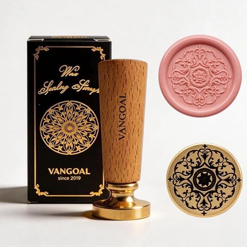 VANGOAL Wax Seal Stamp, Floral Series 3D Embossed Brass Stamp Head with Wooden Handle, Vintage Sealing Kit for Wedding Invitations, Envelopes, Gift Wrapping, Letters and Crafts (Floral-D)