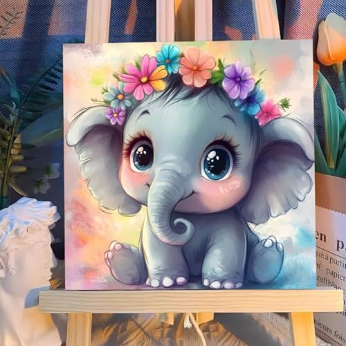 Reivworl Elephant Paint by Numbers Kit for Kids with Frame 8×8 inch