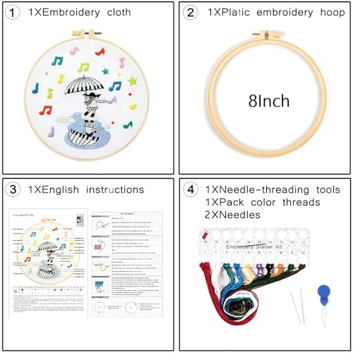 Hand DIY Embroidery Kits for Beginners Adults, Cute Crewel Embroidery Art Kits, Stamped Cross Stitch Kits for Beginners Adults Craft Kits for Women, Entire Set of Embroidery Supplies & Video Tutorial