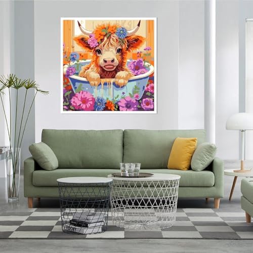 AALBLAC Cow Paint by Numbers for Adults- Highland Cow Paint by Numbers Kit for Adults Beginners,DIY Easy Acrylic Paint by Number Canvas for Home Wall Decor 16x16 inch