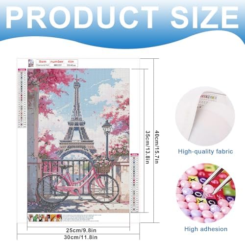 MVVMTOP Diamond Painting Kit for Adults 5D DIY The Eiffel Tower and Bicycles in Spring Full Drill Round Diamond Art Kits for Beginners Crystal Rhinestone Embroidery Painting Home Wall Decor Gift
