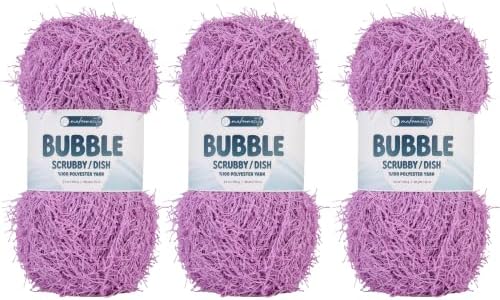 Makromecity Bubble Scrubby Yarn - 100% Premium Polyester Yarn for Crocheting and Knitting - 3.5 Oz (100g), 98 Yds (90m) - Ideal for Dishcloths, Crafting & Bath Washcloths (Lilac, 3 Skeins)