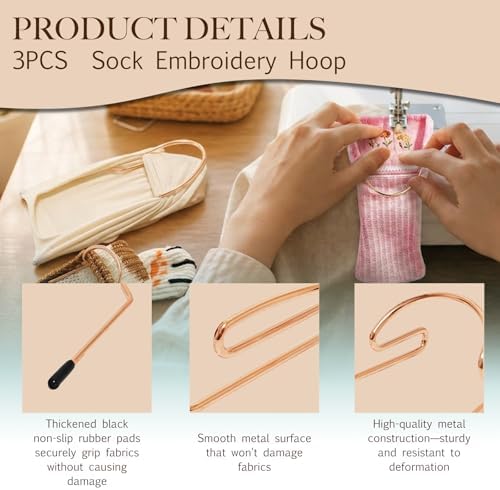 3 Pcs Stainless Steel Sock Embroidery Hoop Set, Universal Embroidery Machine Accessories, Multi Size Fixing Frame for Adult Kids Infant Socks DIY Craft