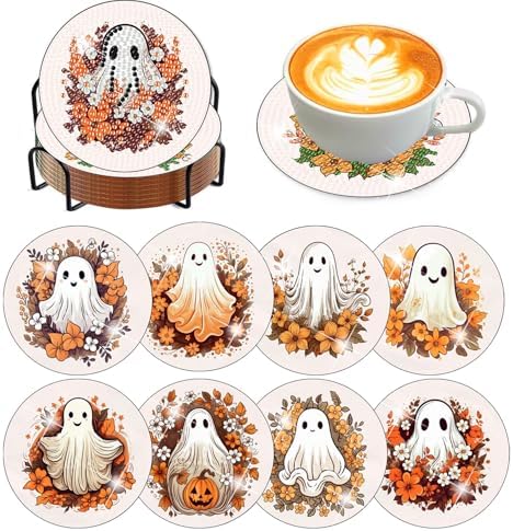 8 Pcs Diamond Art Coasters Kit for Adult with Holder, Diamond Coaster 4x4in