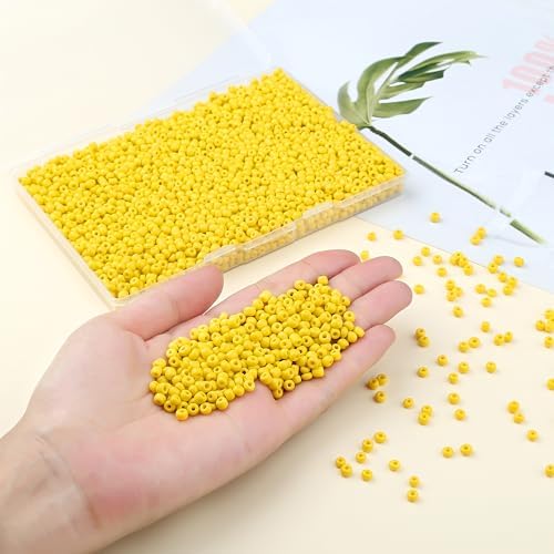 ZHIYUXI 3000Pcs 4mm Yellow Glass Seed Beads for Jewelry Making
