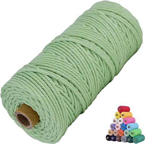 Natural Macrame Cord 2mm x 219yards Colored Macrame Cord Macrame Cotton Cord, Twisted Macrame Yarn, Soft Craft Cord Macrame Rope Macrame Supplies (Light Green, 2mm*219Yards)