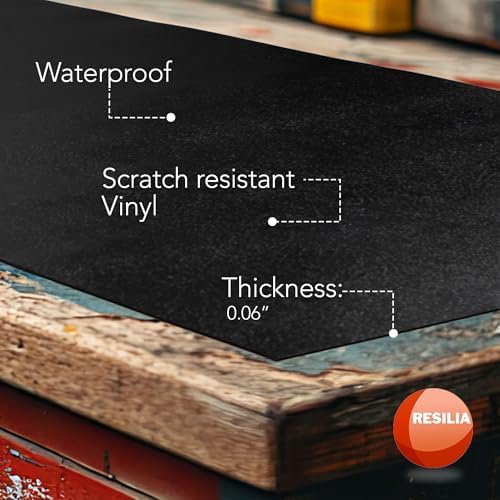 RESILIA Work Bench Mat - 28" X 96" X 0.06" Scratch-Resistant PVC Mats - Protect Your Workbench, Table, or Tool Station from Painting, Woodworking, Crafting, Building, & More, Black, Made in USA