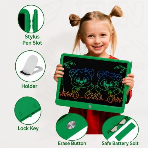 TEKFUN LCD Writing Tablet for Kids, Teen Girl Boy Gifts Ideas, Drawing Tablet for Kids, Birthday Christmas Gift Ideas for Girls Boys (Green, 12.6" W x 10" H)