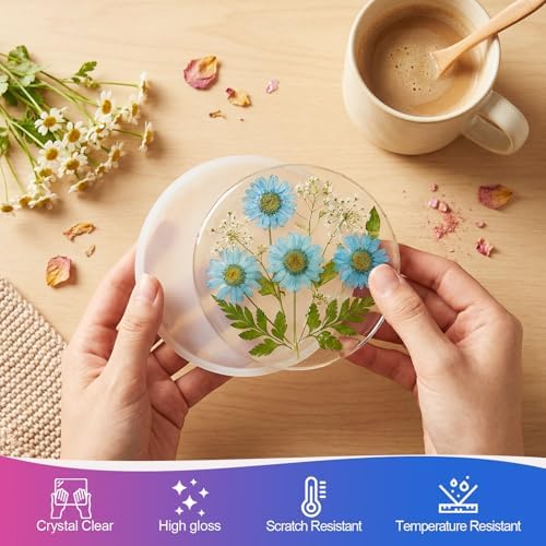KISREL Epoxy Resin Kit for Beginners, 12OZ Resin Kit with Silicone Coaster Molds, Complete Accessories Include Mica Powders, Dried Flowers, Measuring Cups and Other Resin Supplies for DIY