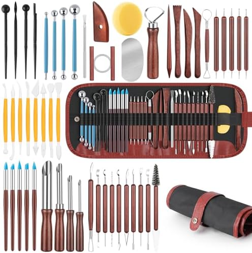 52PCS Pottery Tools Kit for Sculpting, Ceramic Tools, Clay Carving Tools for Polymer Clay, Modeling, Trimming, Molding, Shaping, Pottery Kiln, Arts Crafts Supplies, Adults, Students, Beginners, Pros
