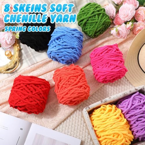 Buryeah 8 Pack Chunky Chenille Yarn for Crocheting, Spring Colors
