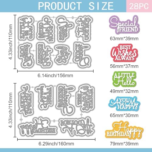 GLOBLELAND Layered Greeting Texts Cutting Dies for Card Making Blessing Words Metal Die Cuts Retro Overlaying Artistic Best Wishes Die Cut Dies for DIY Cards Scrapbooking Photo Album Crafts Decor