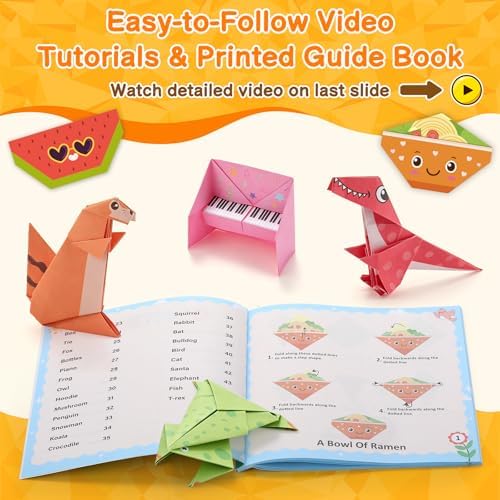 Sawnfay Origami Kit for Kids Ages 5-8 8-12 | 100 Origami Papers with 45 Patterns, Crafts for Kids with Guiding Book, DIY Art Craft Kits Gift